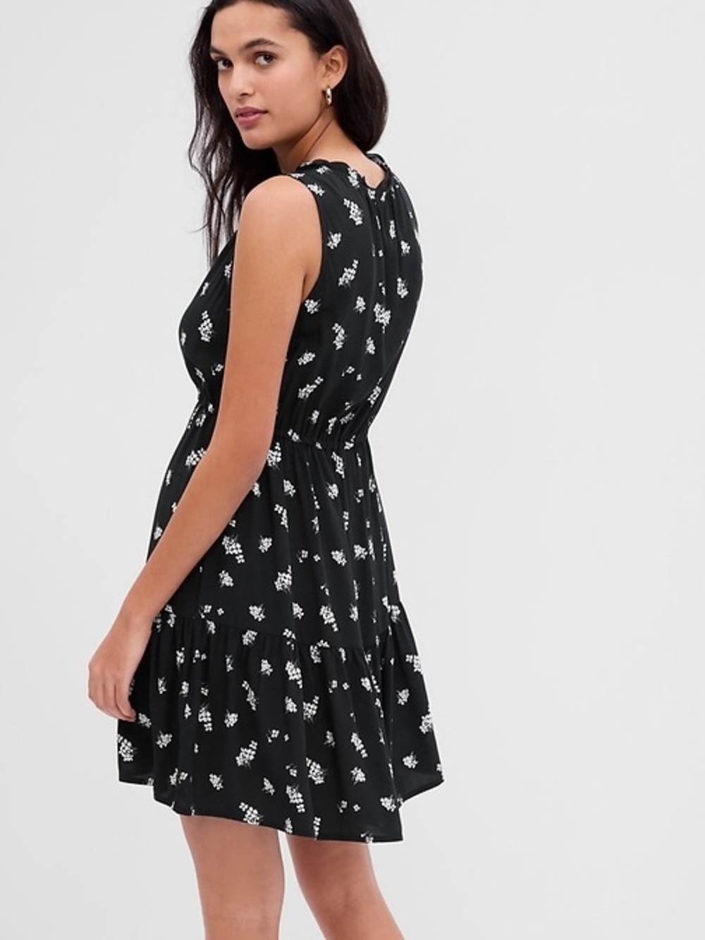 GAP Black Floral Sleeveless Midi Dress – Drawstring Waist | Size XL